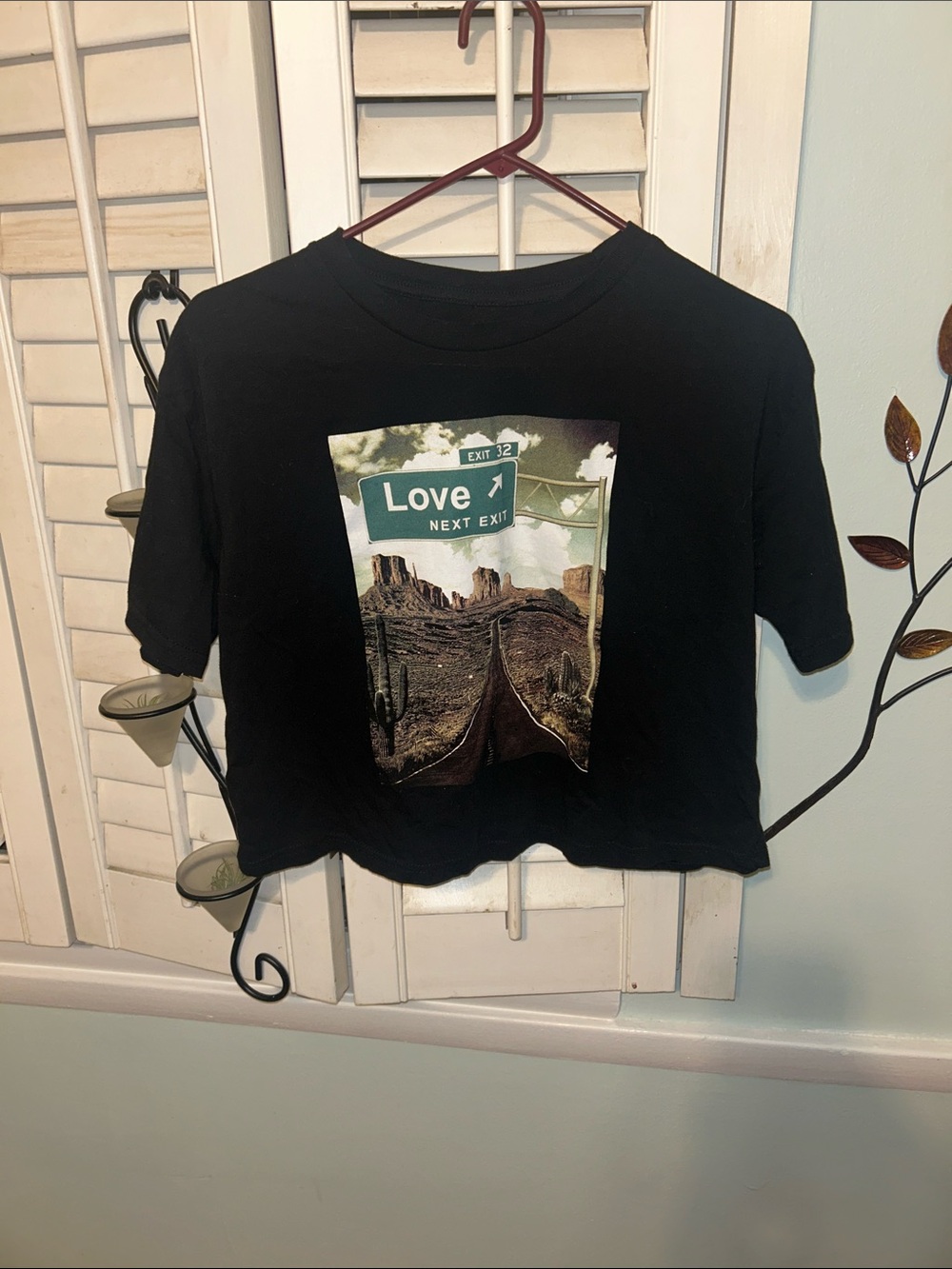 Graphic Black Crop Tee with Desert 'Love' Road Sign